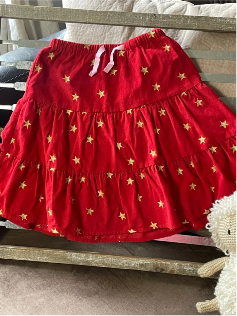 Girls Mini Boden Red Gold Star Tiered Skirt Size 7